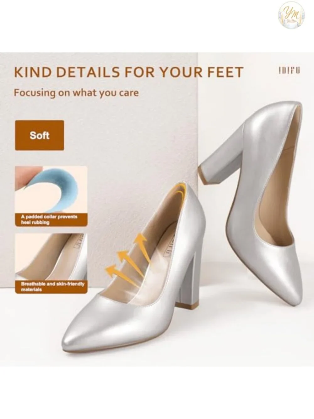 Chunky High Heel Pumps, Pointed Toe Slip On Dress Shoes for Women